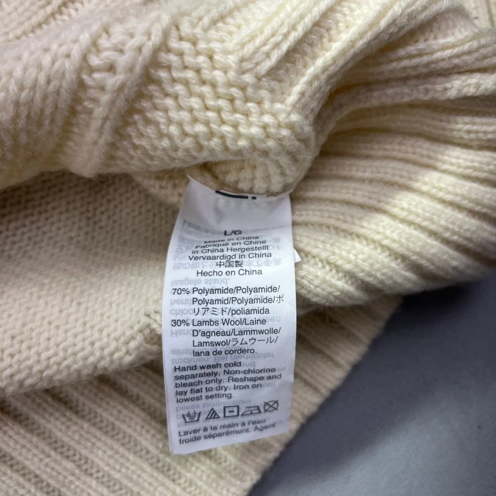 J.Crew Cable Knit Sweater Pullover Tree Design Cream Color Lambs Wool Blend Sz L